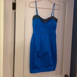 Strapless Blue Minidress with Beaded Detail